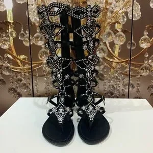 Cacie Jeweled Gladiator Sandals- Black